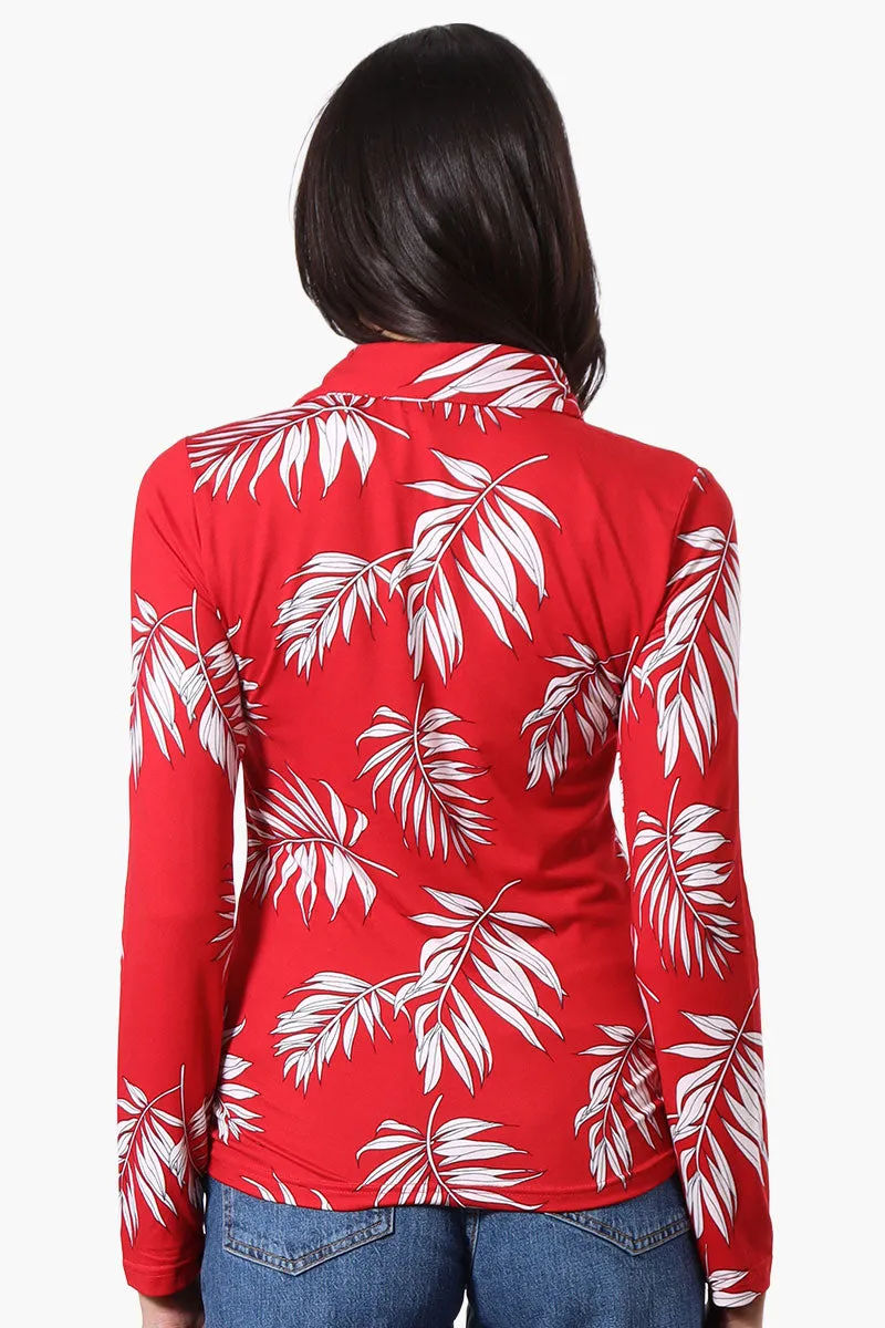 International INC Company Floral Ruched Button Down Shirt - Red sold by Fairweather product image thumbnail 3