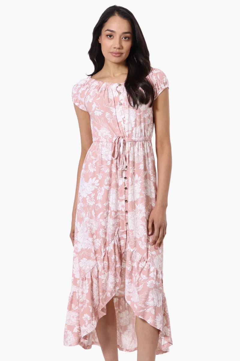 International INC Company Floral Ruffled Button Down Midi Dress - Pink sold by Fairweather