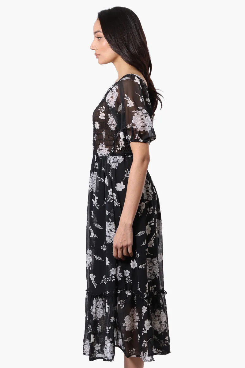 Limite Floral Smocked Square Neck Maxi Dress - Black sold by Fairweather product image thumbnail 2