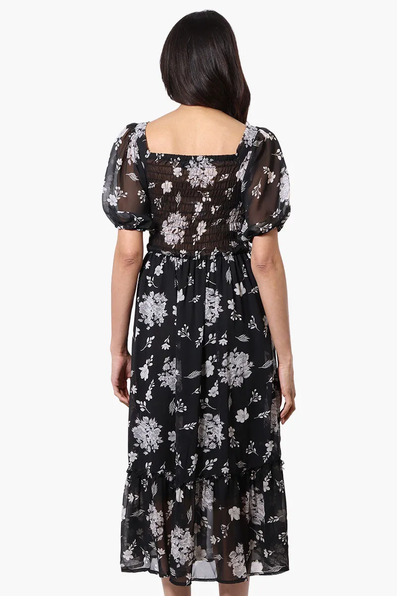 Limite Floral Smocked Square Neck Maxi Dress - Black sold by Fairweather product image thumbnail 3