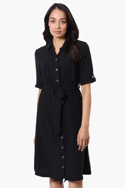 Urbanology Belted Roll Up Sleeve Day Dress - Black sold by Fairweather