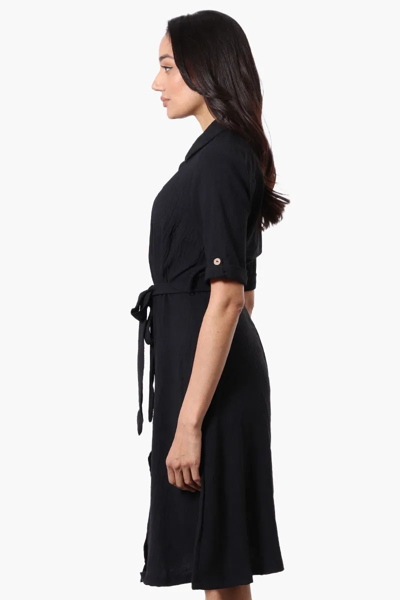 Urbanology Belted Roll Up Sleeve Day Dress - Black sold by Fairweather product image thumbnail 2