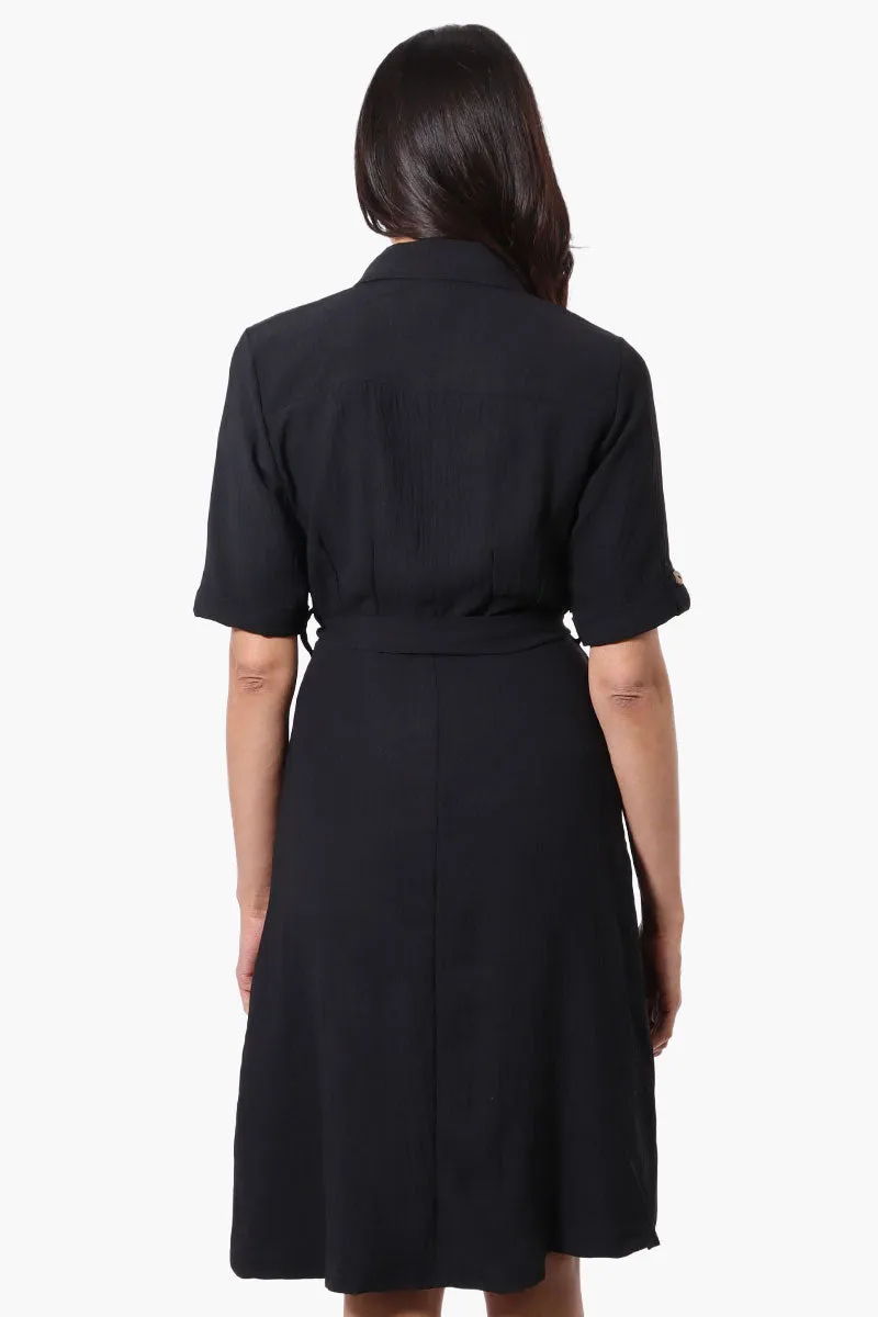 Urbanology Belted Roll Up Sleeve Day Dress - Black sold by Fairweather product image thumbnail 3