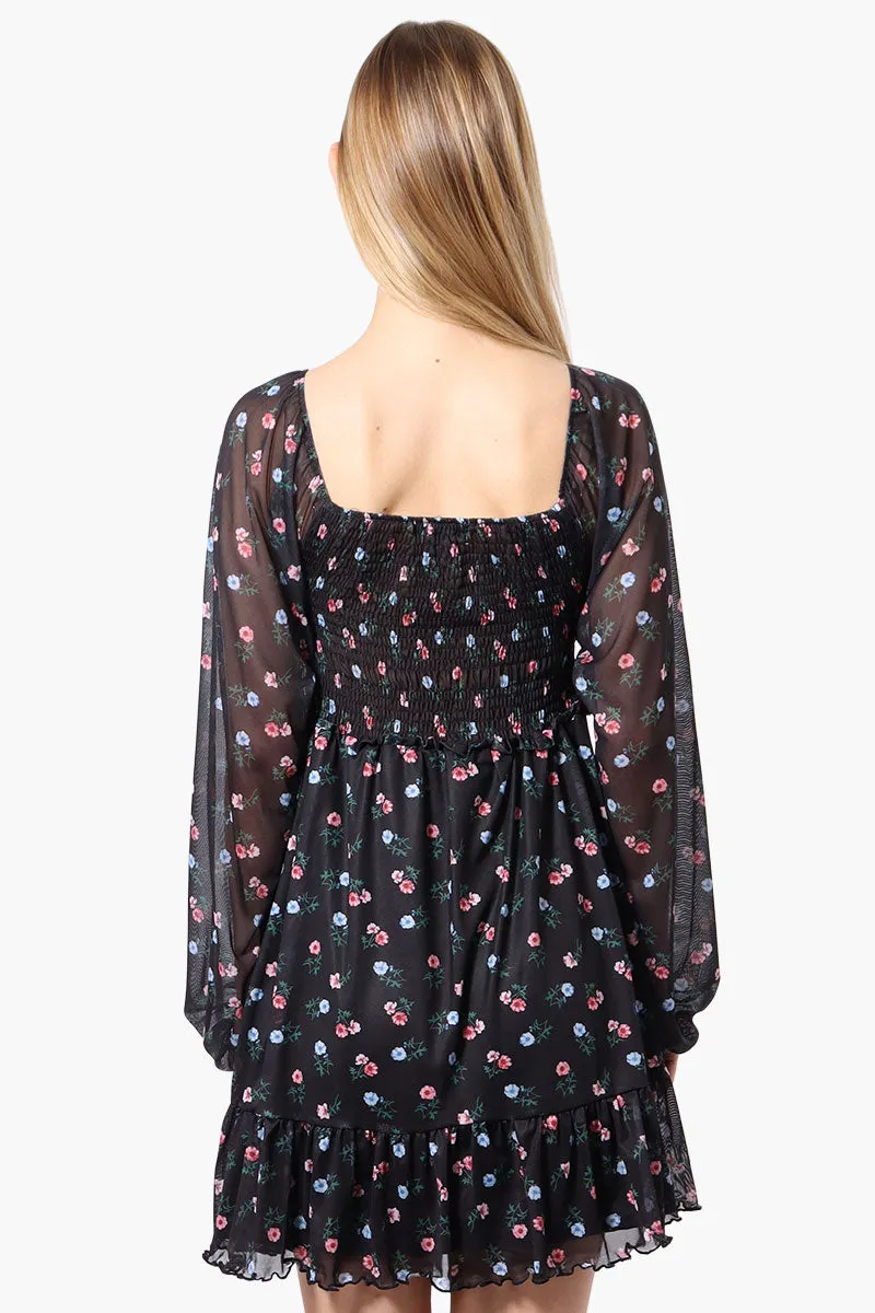Costa Blanca Floral Square Neck Smocked Day Dress - Black sold by Fairweather product image thumbnail 3