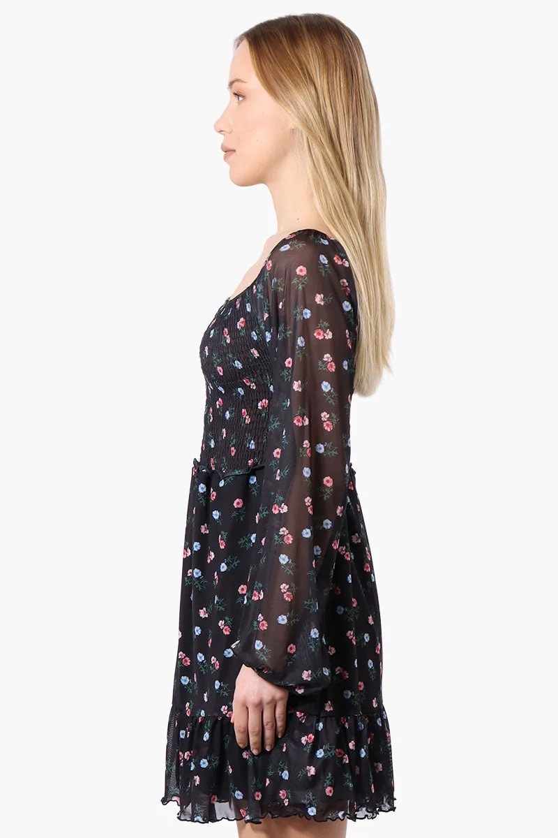 Costa Blanca Floral Square Neck Smocked Day Dress - Black sold by Fairweather product image thumbnail 2
