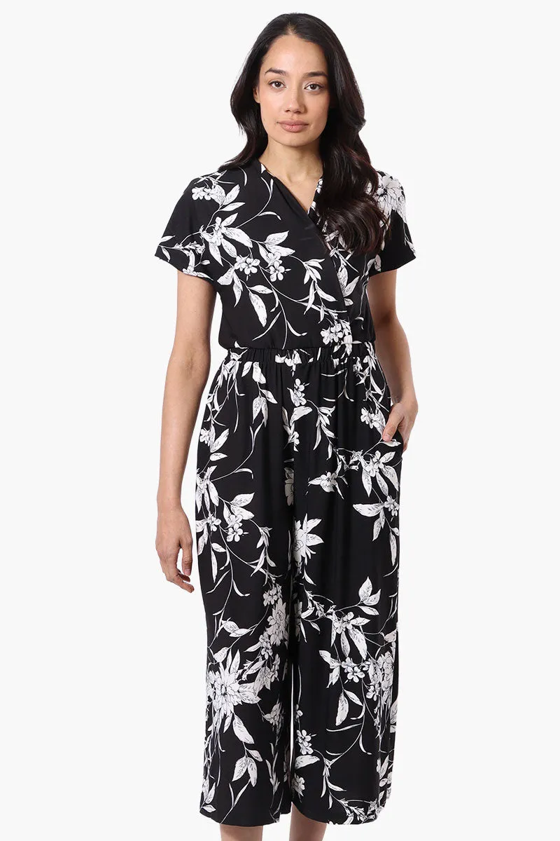 Beechers Brook Floral Short Sleeve Crossover Jumpsuit - Black sold by Fairweather