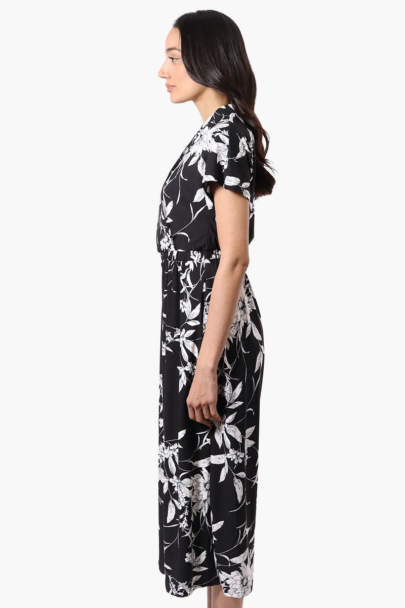 Beechers Brook Floral Short Sleeve Crossover Jumpsuit - Black sold by Fairweather product image thumbnail 2