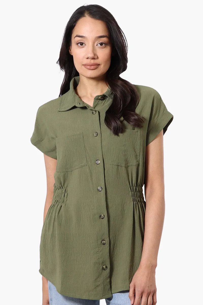 Stylexchange Vintage Cinched Waist Button Down Shirt - Olive sold by Fairweather