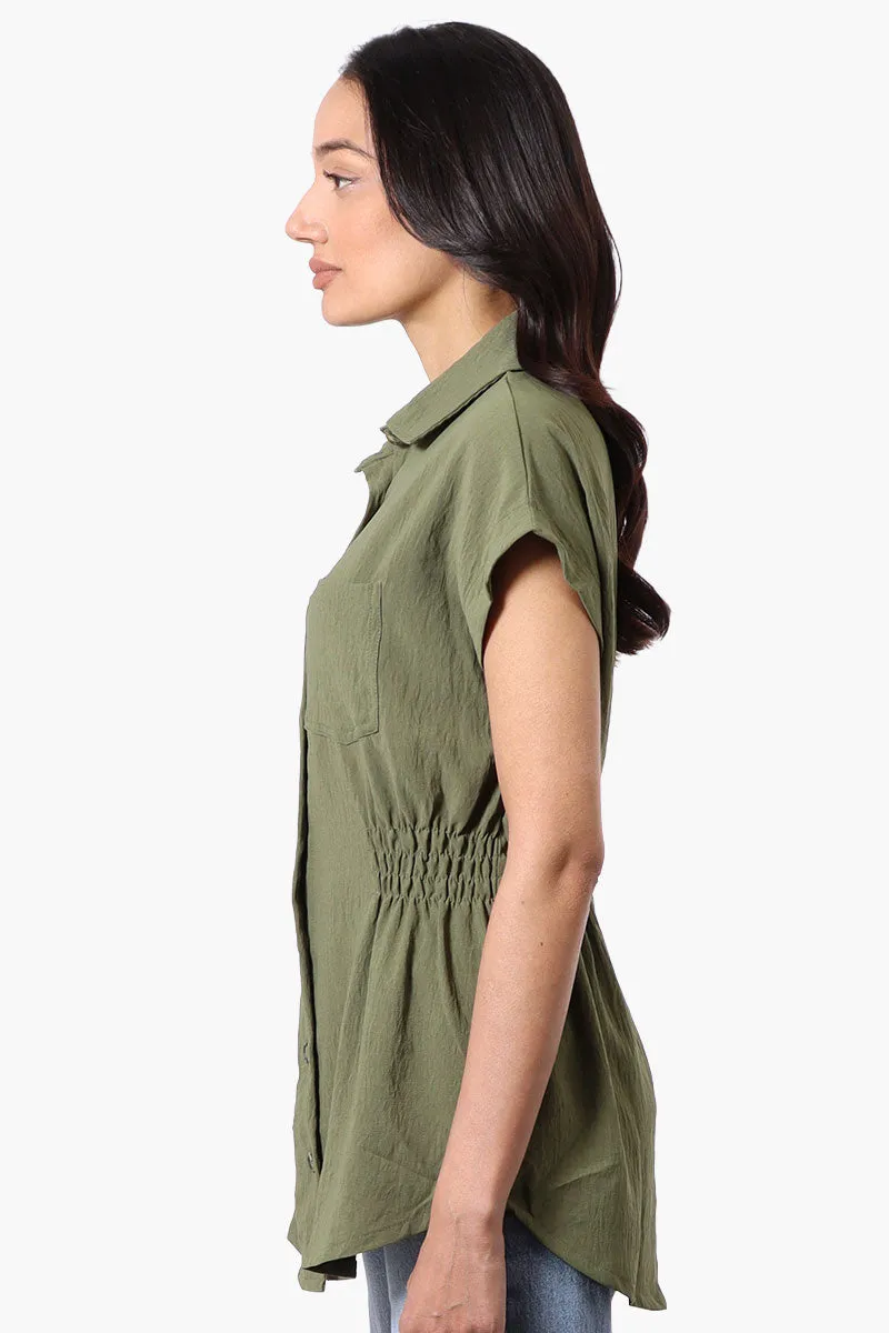 Stylexchange Vintage Cinched Waist Button Down Shirt - Olive sold by Fairweather product image thumbnail 2