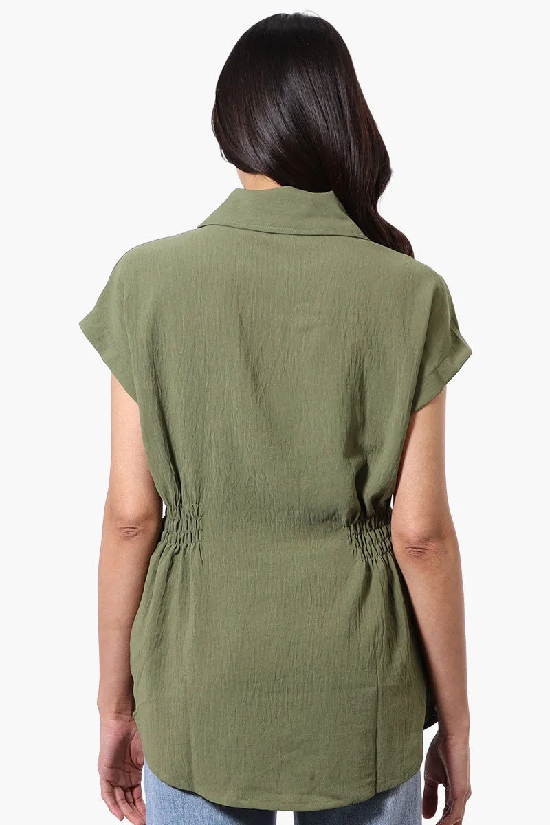 Stylexchange Vintage Cinched Waist Button Down Shirt - Olive sold by Fairweather product image thumbnail 3