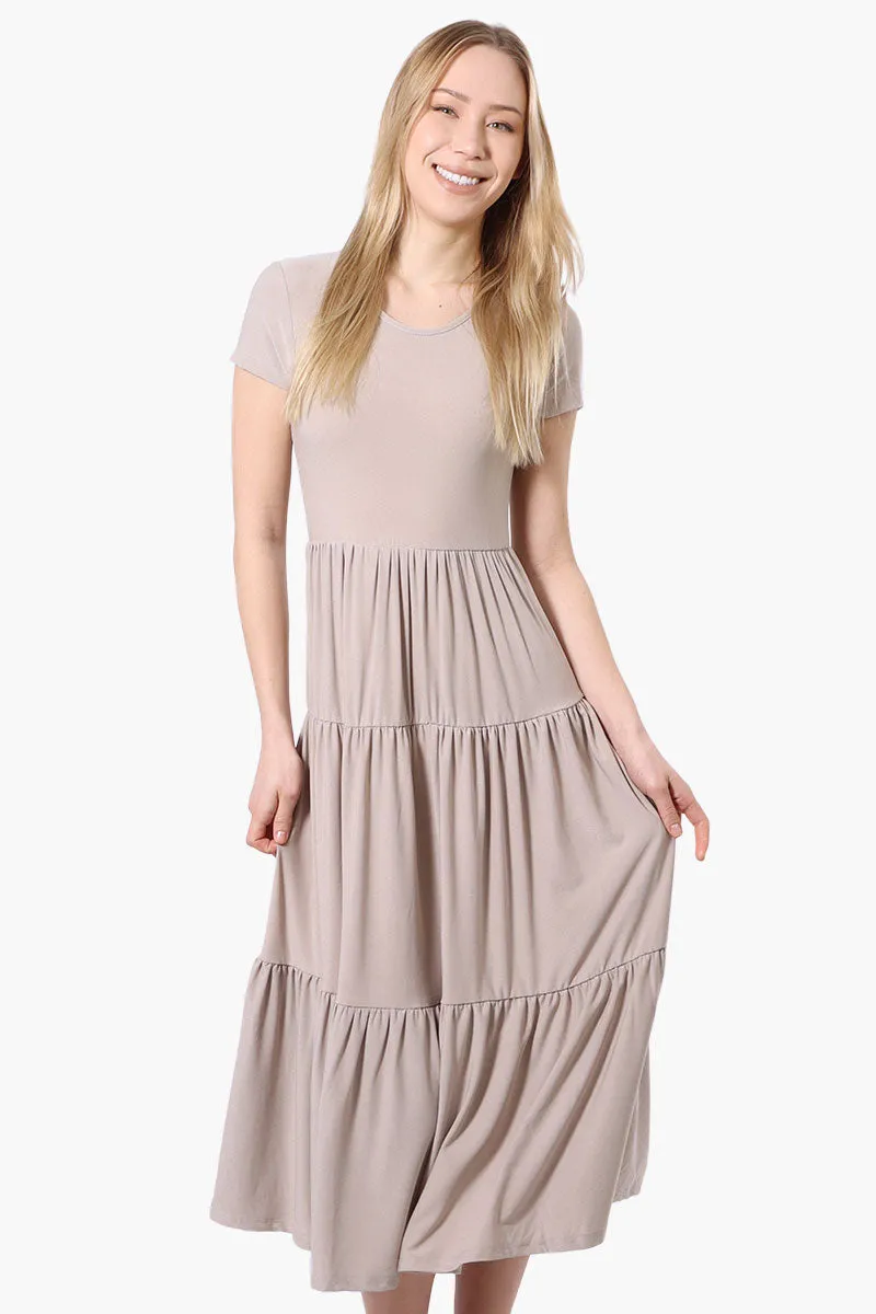 Costa Blanca Short Sleeve Tiered Maxi Dress - Taupe sold by Fairweather