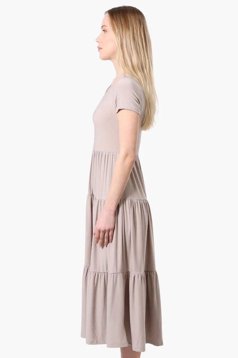 Costa Blanca Short Sleeve Tiered Maxi Dress - Taupe sold by Fairweather product image thumbnail 2