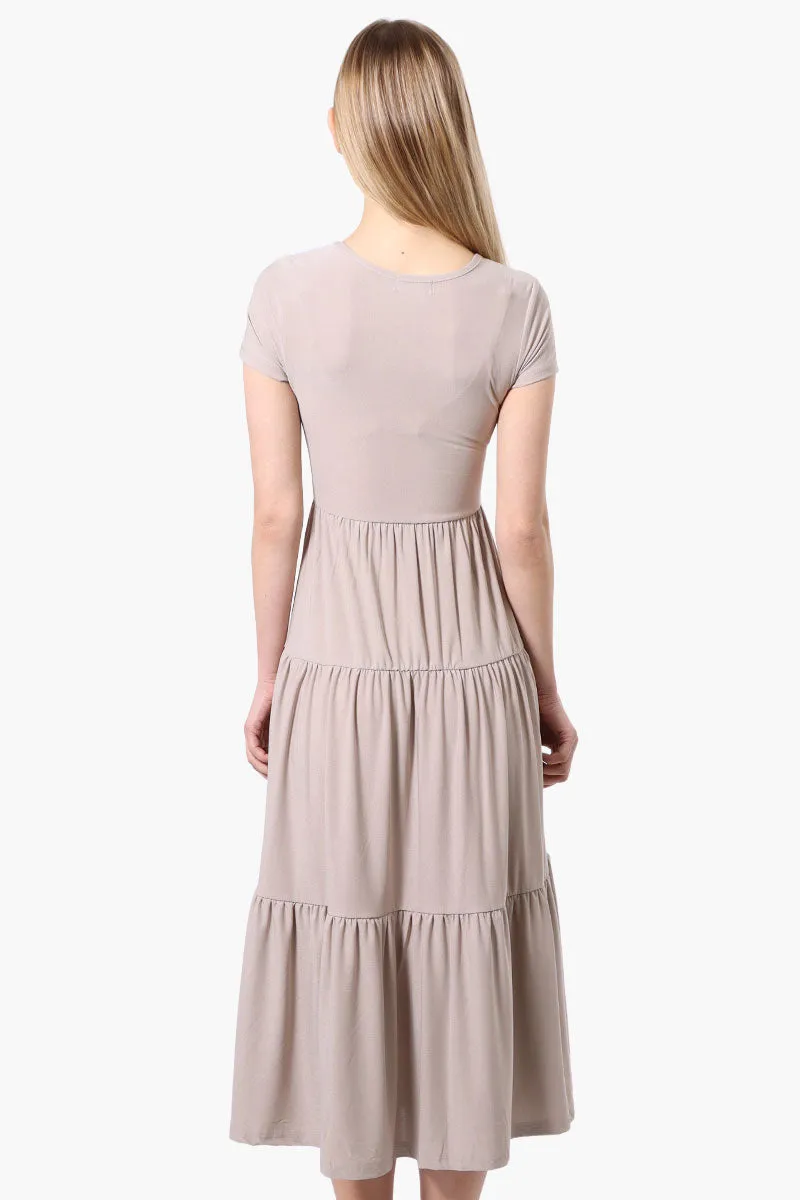 Costa Blanca Short Sleeve Tiered Maxi Dress - Taupe sold by Fairweather product image thumbnail 3