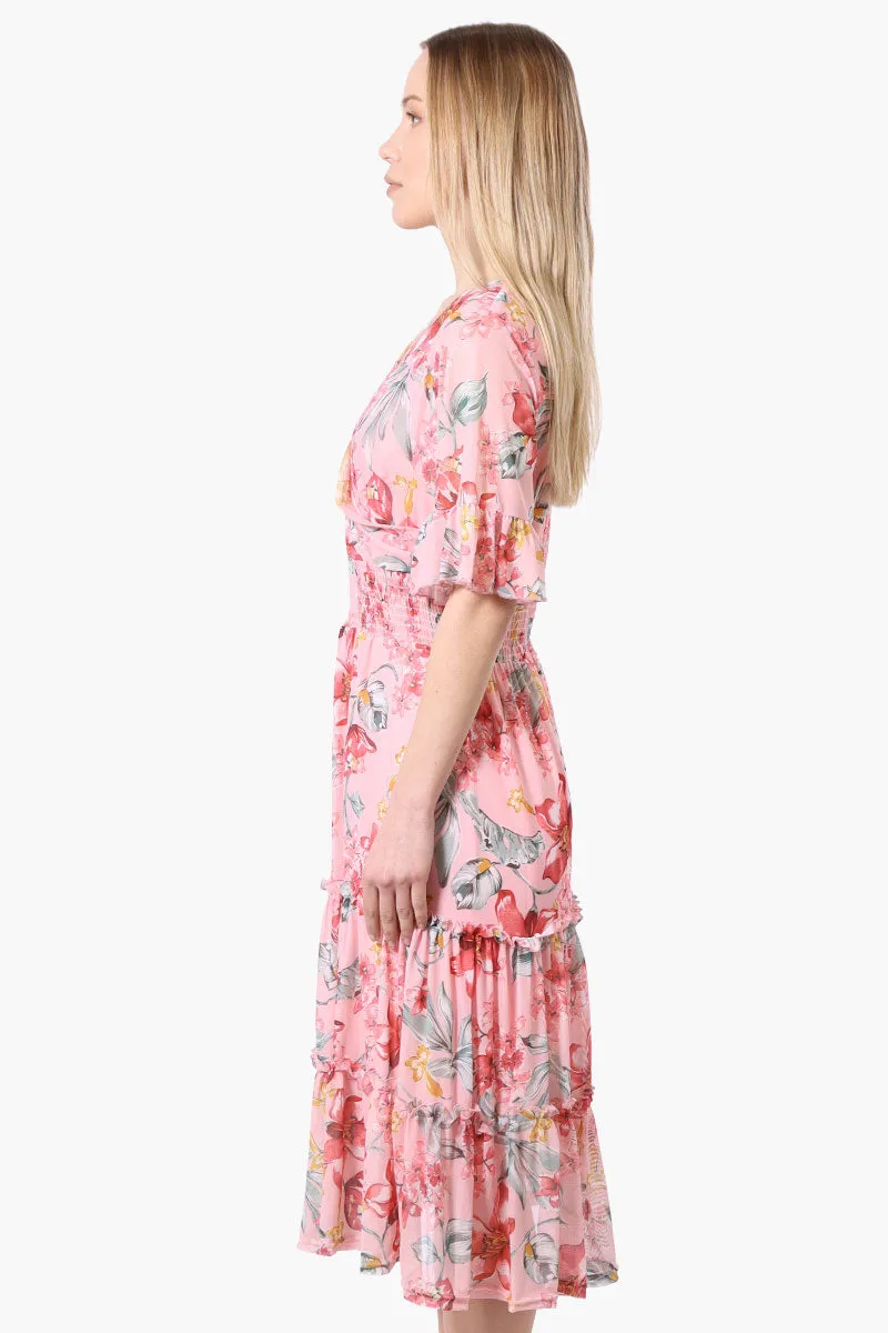 Costa Blanca Floral Crossover Tiered Midi Dress - Pink sold by Fairweather product image thumbnail 2
