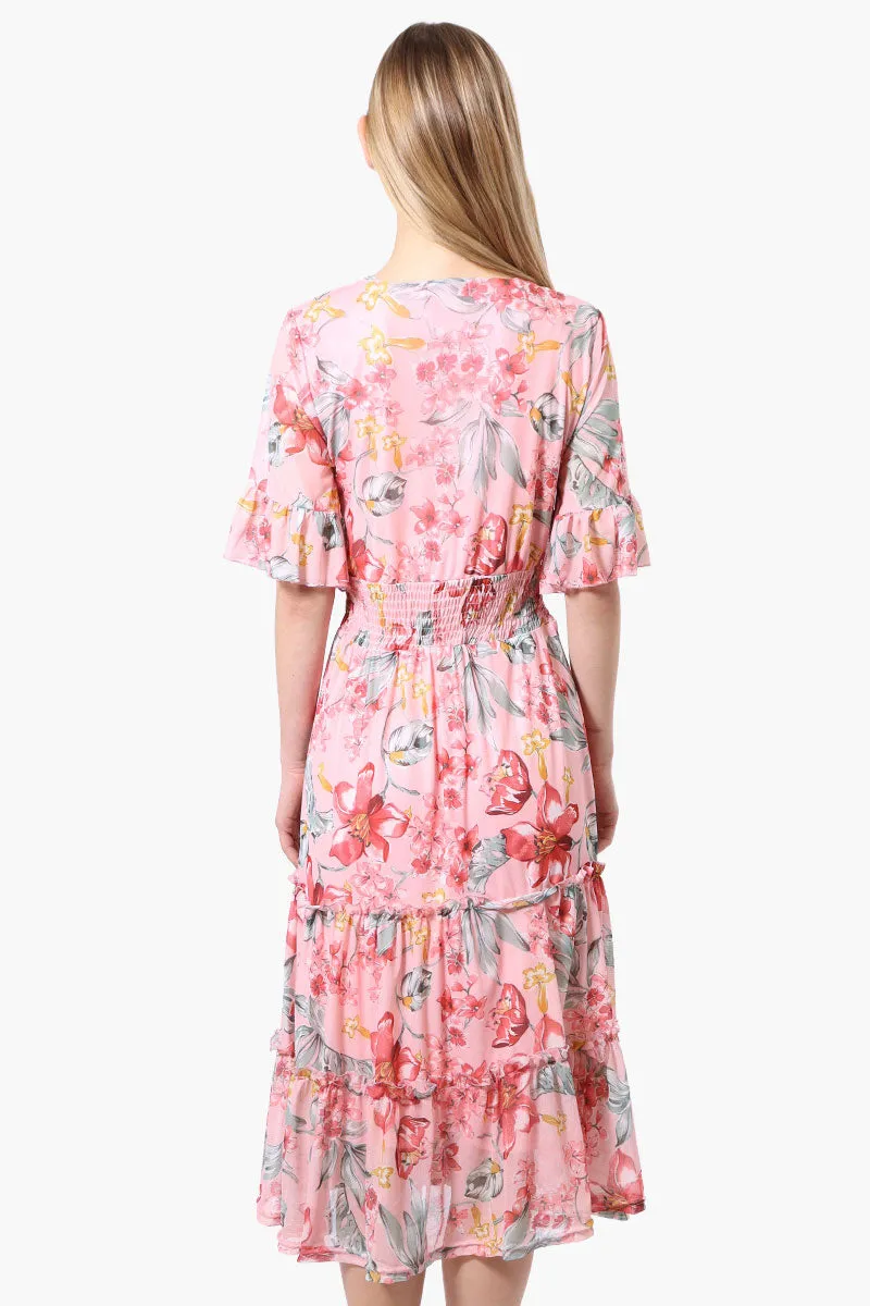Costa Blanca Floral Crossover Tiered Midi Dress - Pink sold by Fairweather product image thumbnail 3