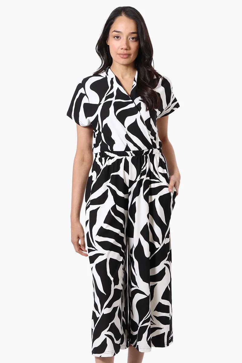 Beechers Brook Patterned Short Sleeve Crossover Jumpsuit - Black sold by Fairweather