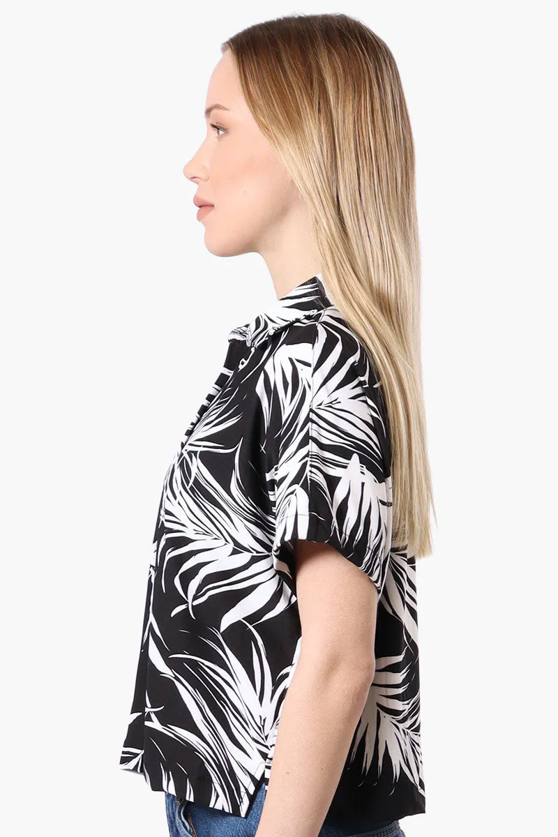 Beecher Brook Leaf Pattern Cropped Short Sleeve Blouse - Black sold by Fairweather product image thumbnail 2