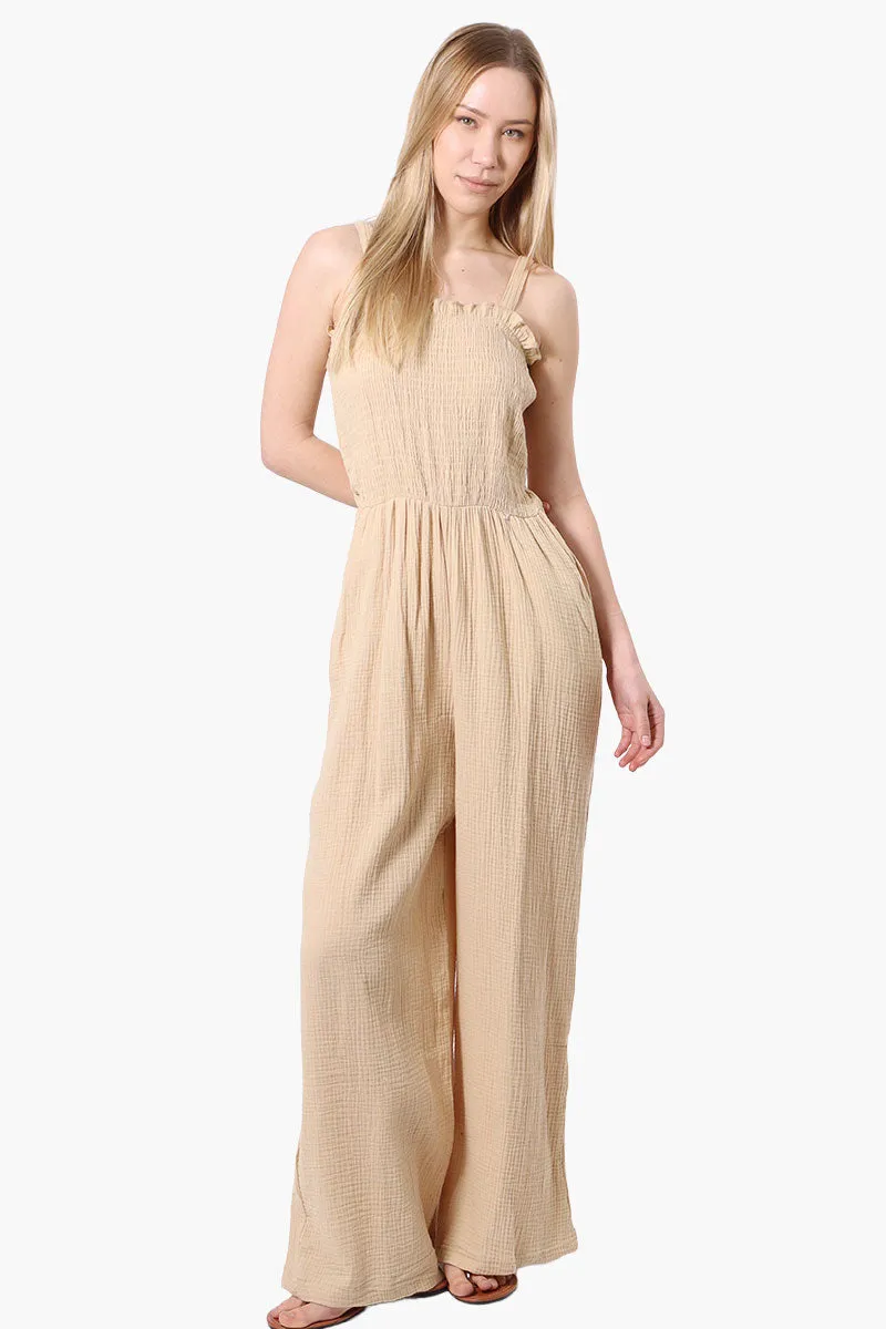 Impress Sleeveless Smocked Top Jumpsuit - Cream sold by Fairweather