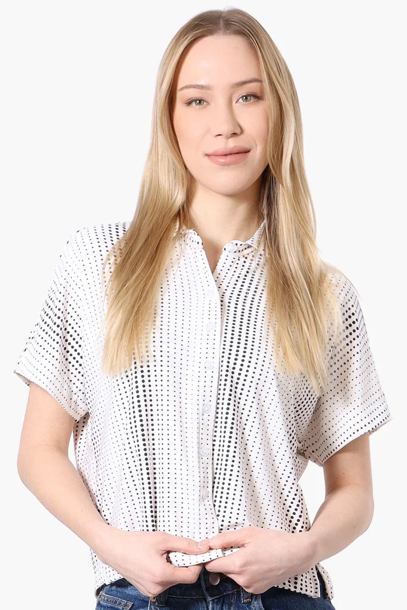 Beecher Brook Dotted Cropped Short Sleeve Blouse - White sold by Fairweather
