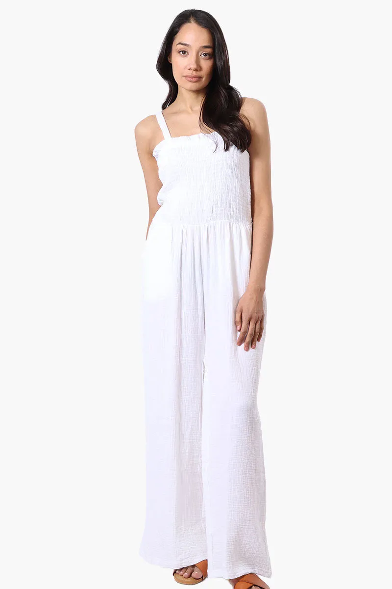 Impress Sleeveless Smocked Top Jumpsuit - White sold by Fairweather
