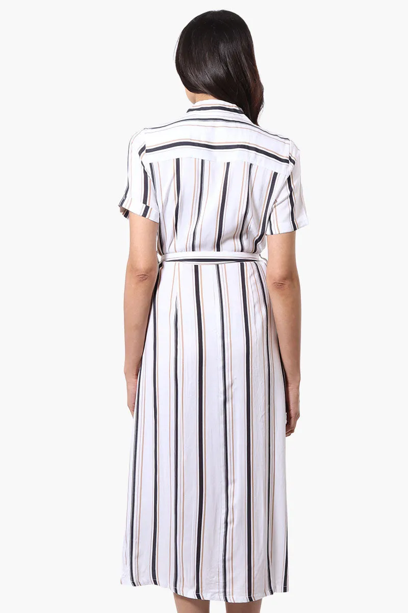 Beechers Brook Striped Button Down Belted Maxi Dress - White sold by Fairweather product image thumbnail 3
