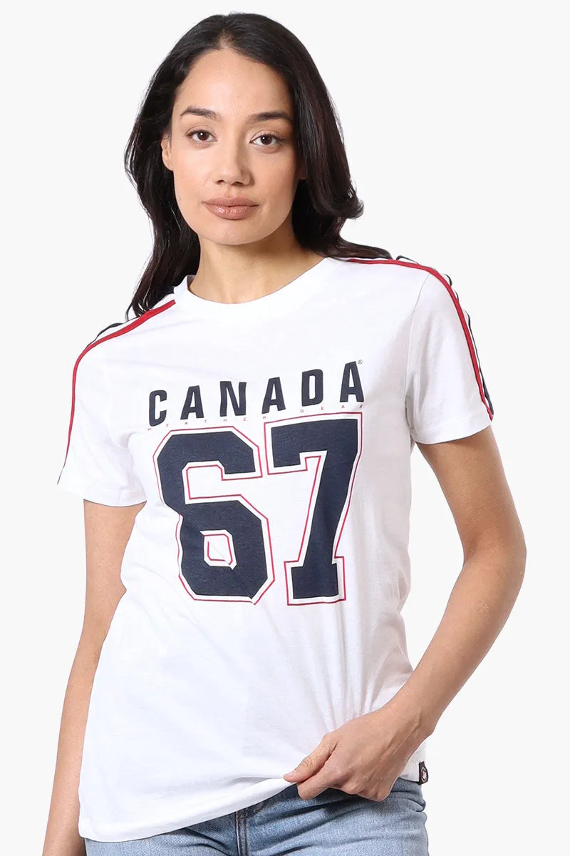 Canada Weather Gear 67 Print Stripe Detail Tee - White sold by Fairweather