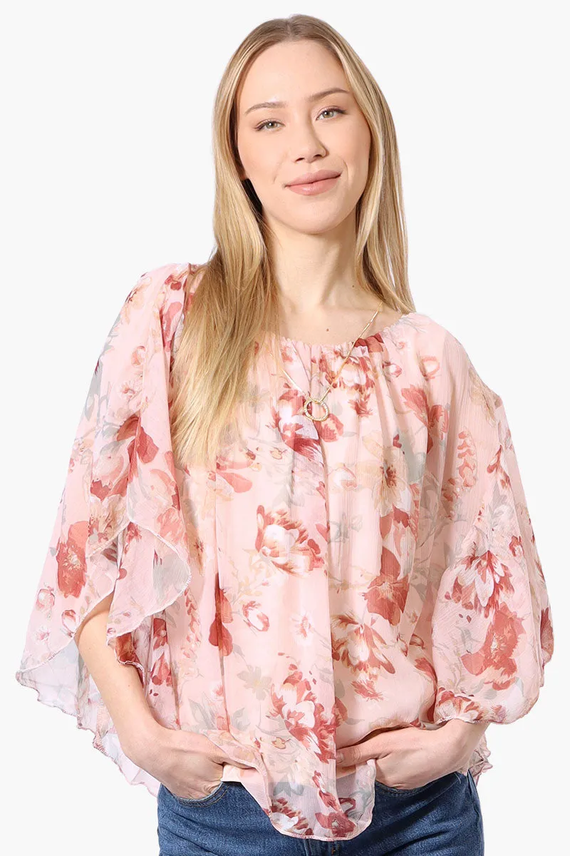 Limite Floral Poncho Necklace Blouse - Peach sold by Fairweather