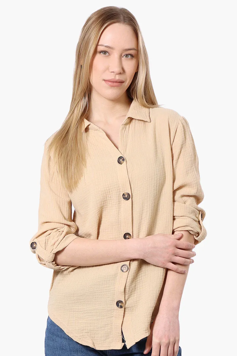 International INC Company Roll Up Sleeve Button Down Shirt - Cream sold by Fairweather