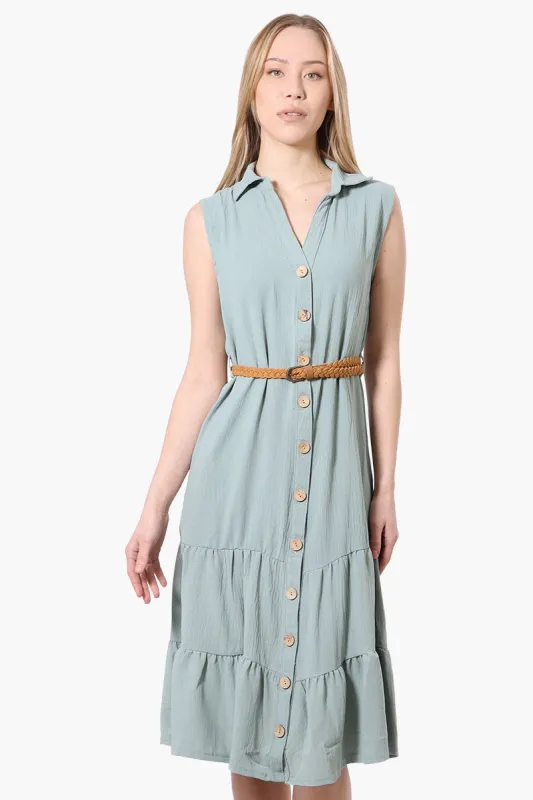 Urbanology Button Down Rope Belt Day Dress - Mint sold by Fairweather