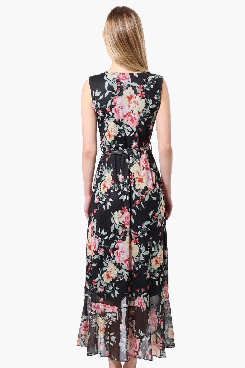 Costa Blanca Floral Crossover Belted Maxi Dress - Black sold by Fairweather product image thumbnail 3