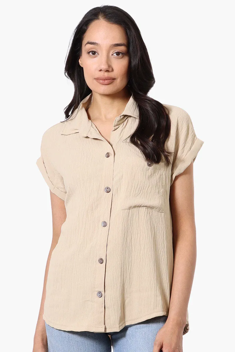 Stylexchange Vintage Short Sleeve Button Down Shirt - Cream sold by Fairweather