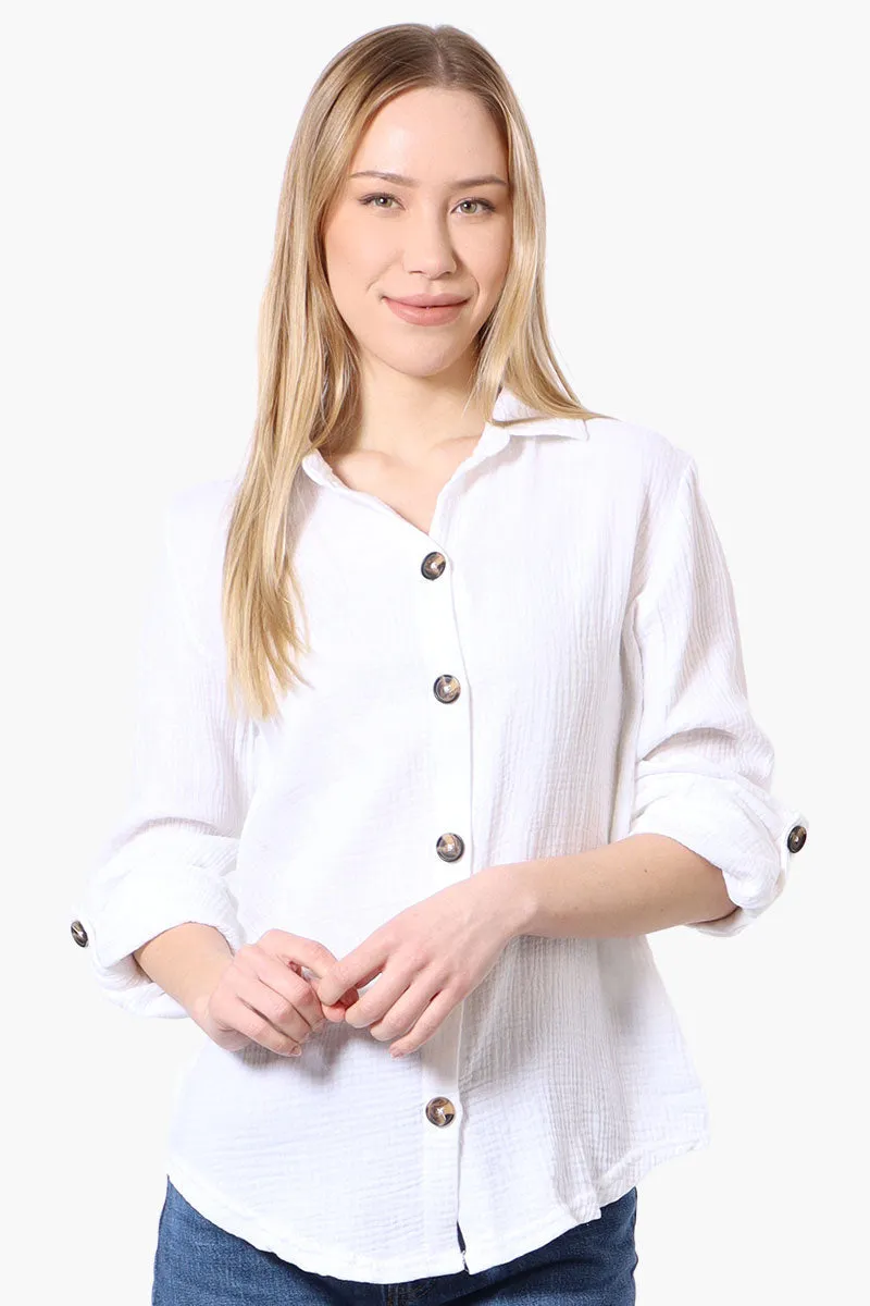 International INC Company Roll Up Sleeve Button Down Shirt - White sold by Fairweather