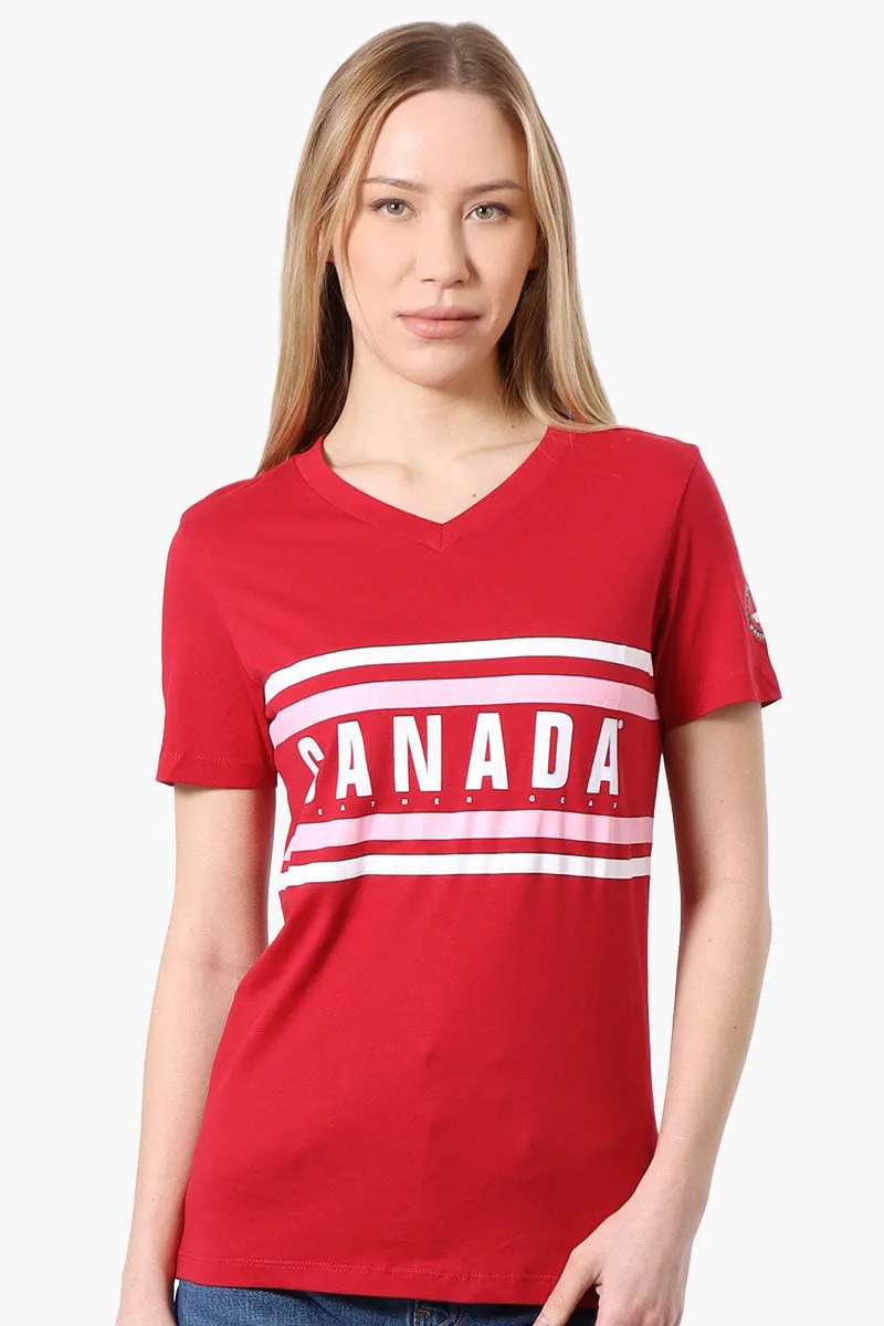 Canada Weather Gear Striped Chest Logo Print Tee - Red sold by Fairweather