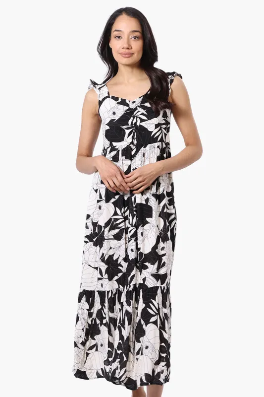 International INC Company Floral Ruffle Strap Maxi Dress - Black sold by Fairweather