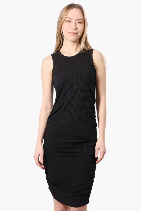 Majora Ribbed Sleeveless Ruched Side Day Dress - Black made by Fairweather