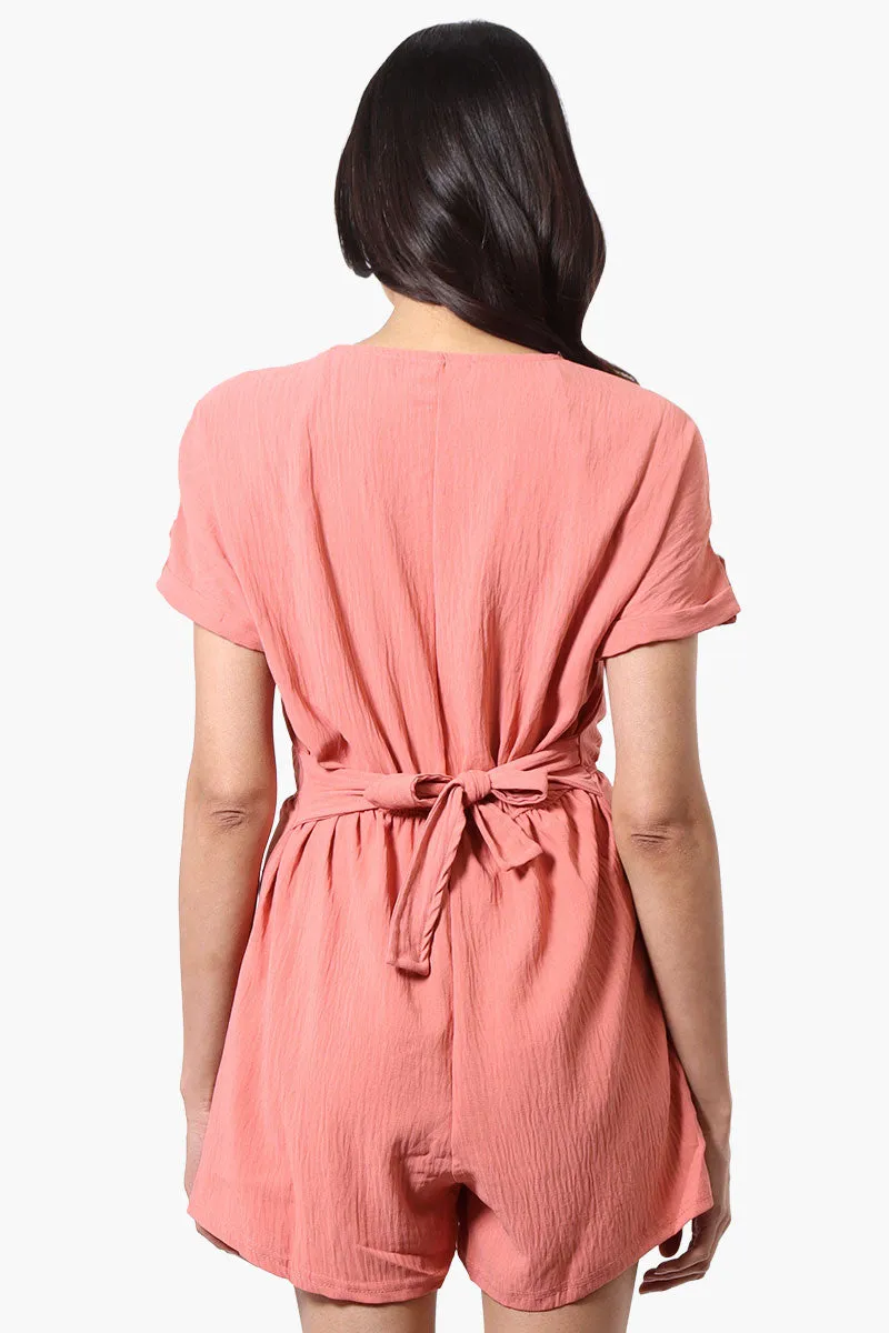 Urbanology Back Tie Button Up Romper - Pink sold by Fairweather product image thumbnail 3