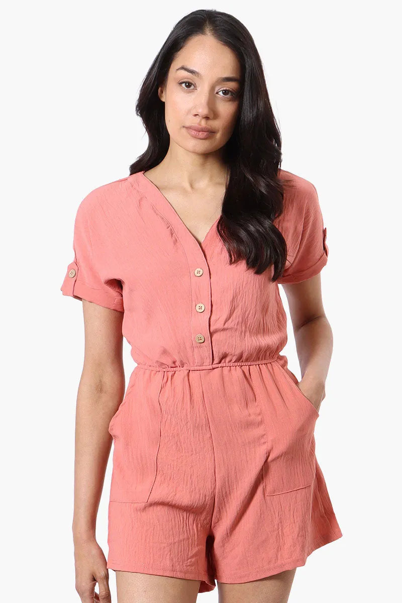 Urbanology Back Tie Button Up Romper - Pink sold by Fairweather