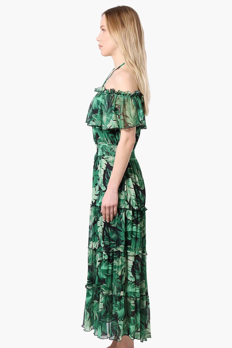 Costa Blanca Leaf Pattern Halter Strap Tiered Maxi Dress - Green sold by Fairweather product image thumbnail 2