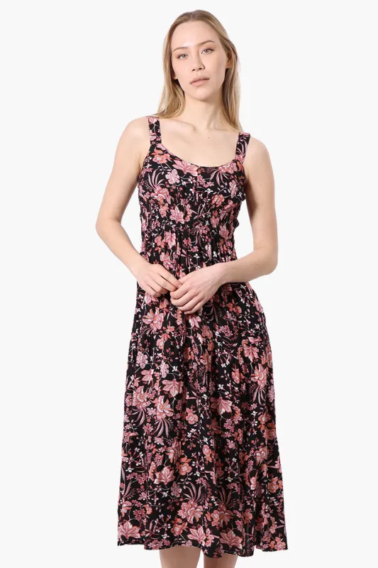 Limite Floral Smocked Waist Midi Dress - Black sold by Fairweather