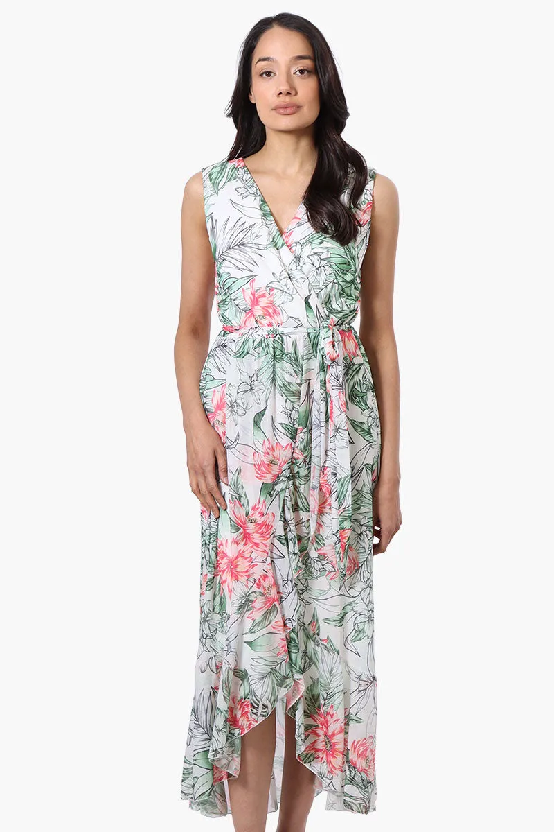Costa Blanca Floral Crossover Belted Maxi Dress - White sold by Fairweather