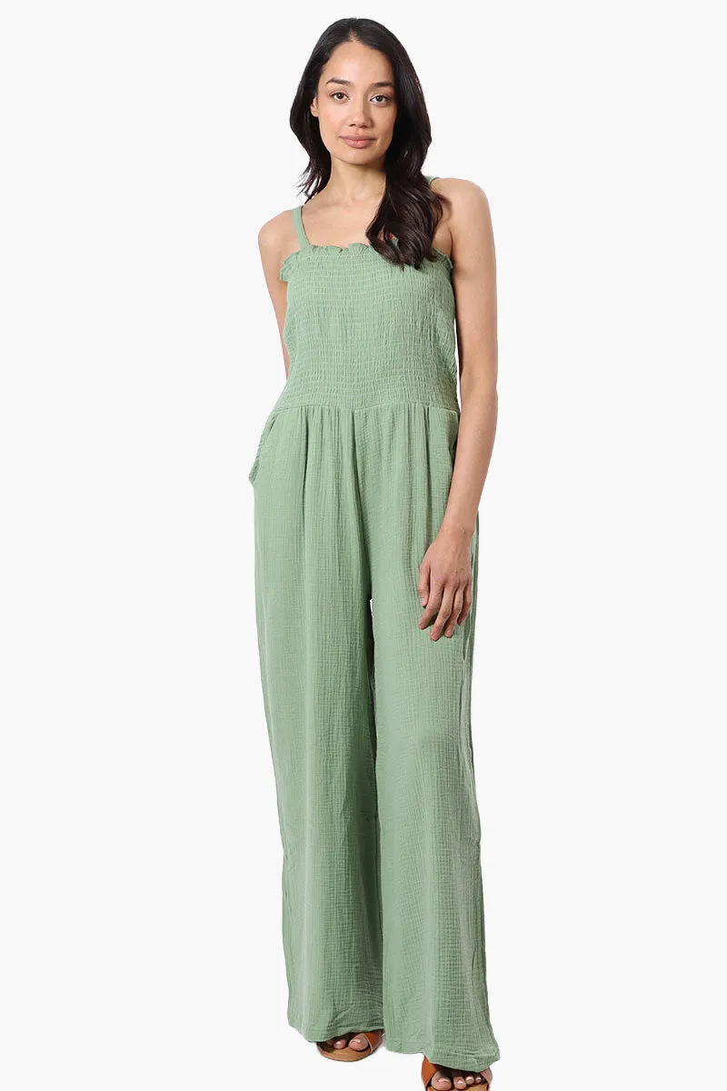 Impress Sleeveless Smocked Top Jumpsuit - Green sold by Fairweather