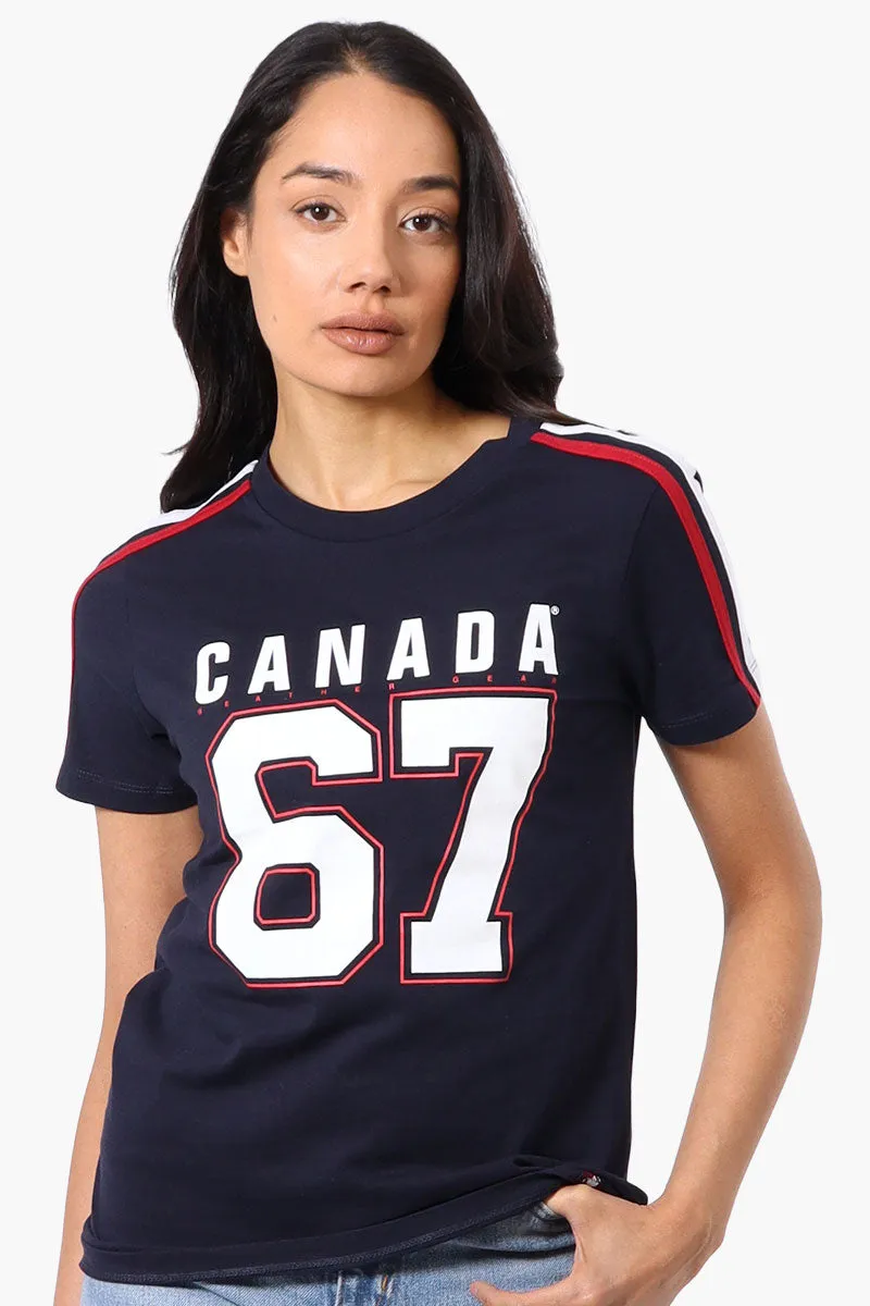 Canada Weather Gear 67 Print Stripe Detail Tee - Navy sold by Fairweather