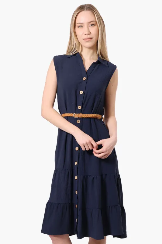 Urbanology Button Down Rope Belt Day Dress - Navy sold by Fairweather