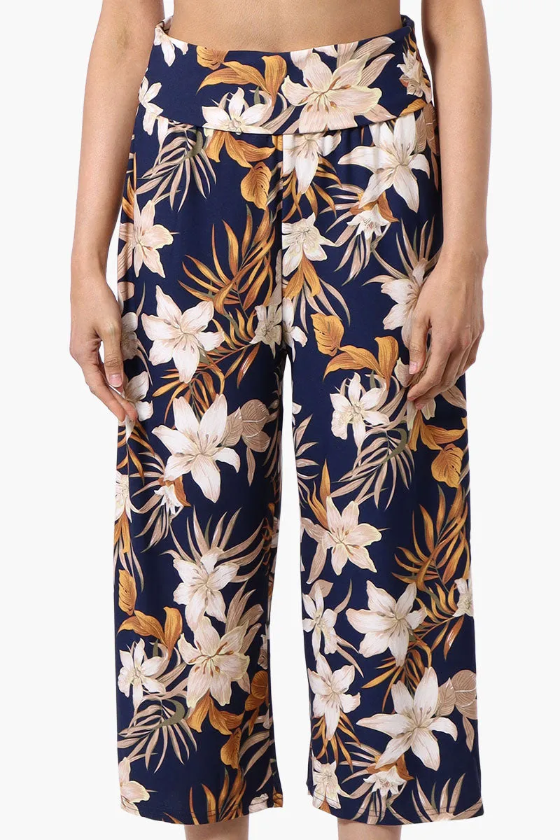 Beechers Brook Floral Fold Over Cropped Pants - Navy sold by Fairweather