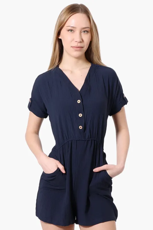 Urbanology Back Tie Button Up Romper - Navy sold by Fairweather