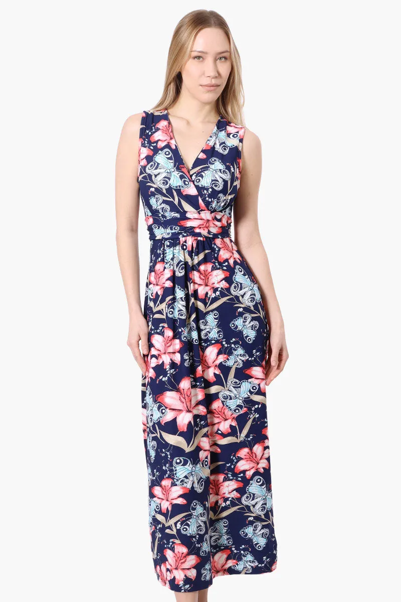 International INC Company Floral Crossover Back Tie Maxi Dress - Navy sold by Fairweather