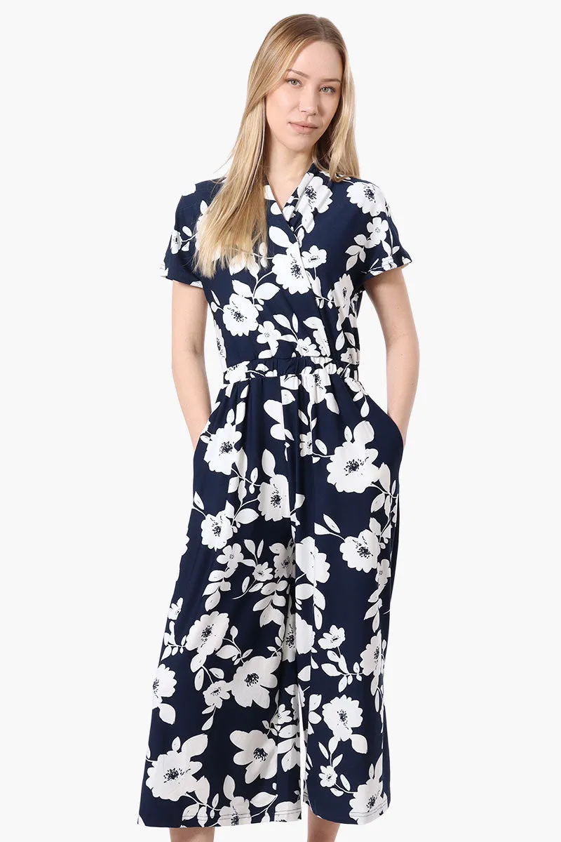 Beechers Brook Floral Short Sleeve Crossover Jumpsuit - Navy sold by Fairweather