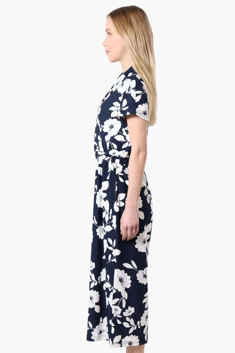 Beechers Brook Floral Short Sleeve Crossover Jumpsuit - Navy sold by Fairweather product image thumbnail 2