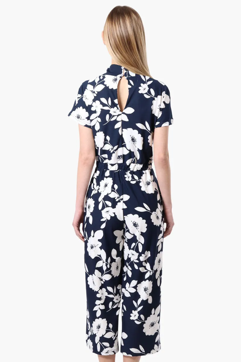 Beechers Brook Floral Short Sleeve Crossover Jumpsuit - Navy sold by Fairweather product image thumbnail 3