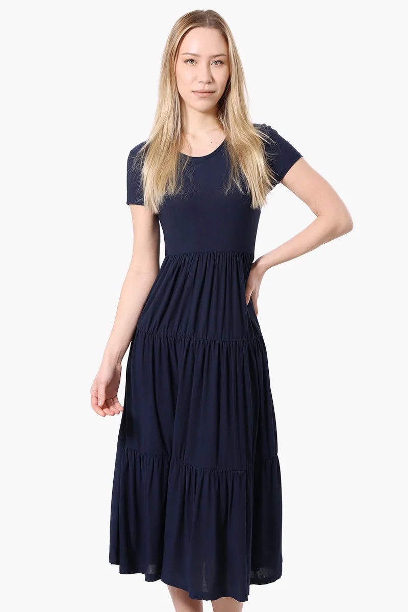 Costa Blanca Short Sleeve Tiered Maxi Dress - Navy sold by Fairweather